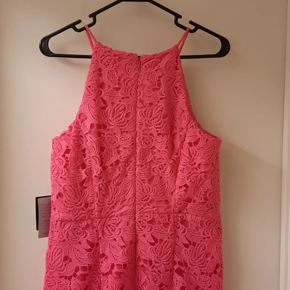 NWT, Marina Hot Pink Lace Halter Dress - Picture 5 of 12